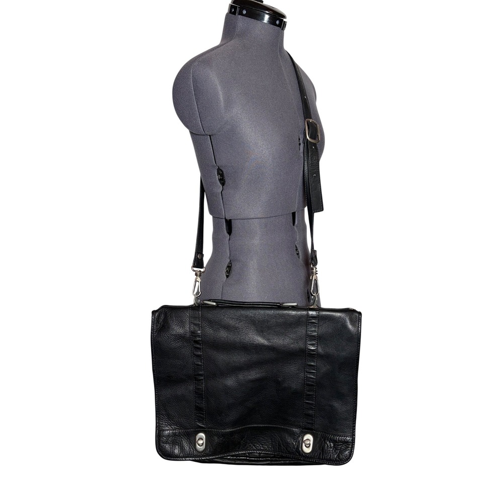 Vintage 90s Black Leather Messenger Unisex Black Large Laptop Bag IMPERFECTIONS